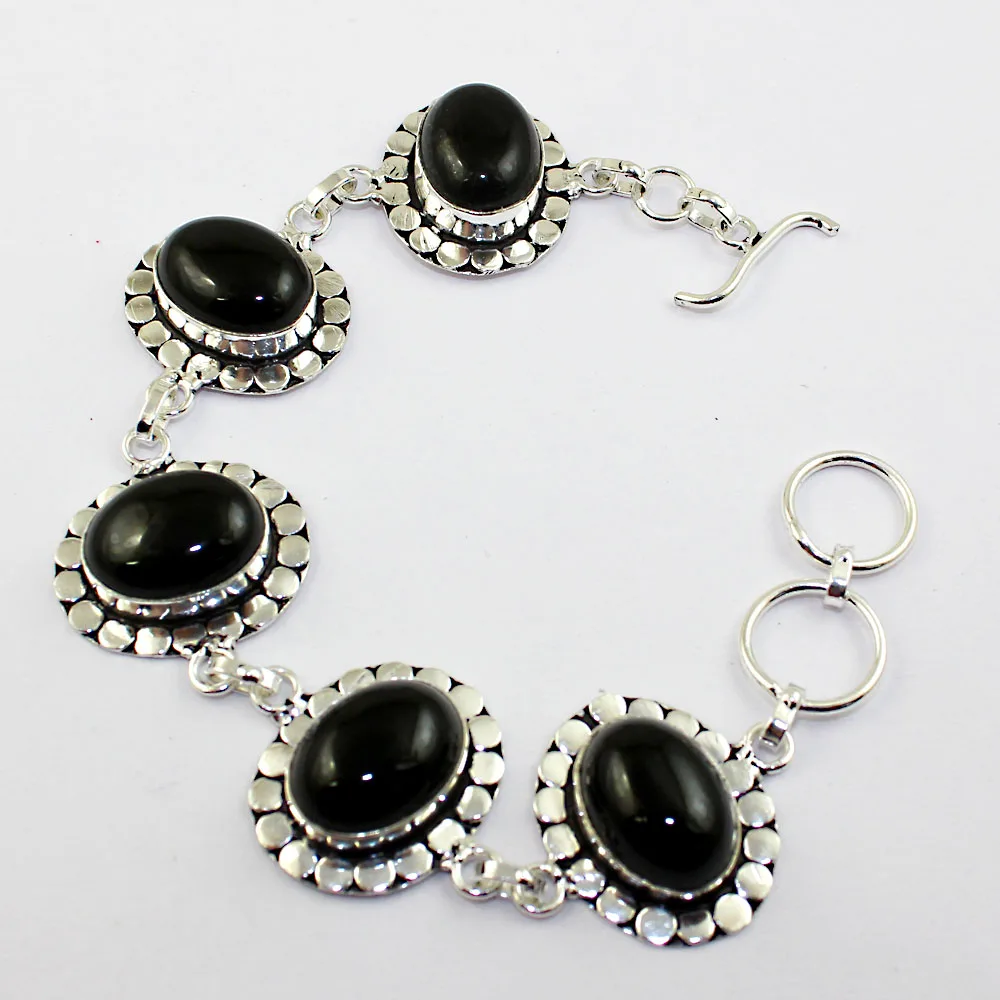 

Black Onyx Bracelet Silver Overlay over Copper , 20.5 cm, B1998