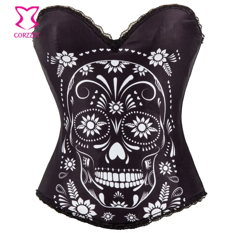 

Hot Sale Punk Sexy Corset Bustier Skull Corsets Fashion Women Halloween Party Club Wear Tops Flower Gothic Corselet Overbust