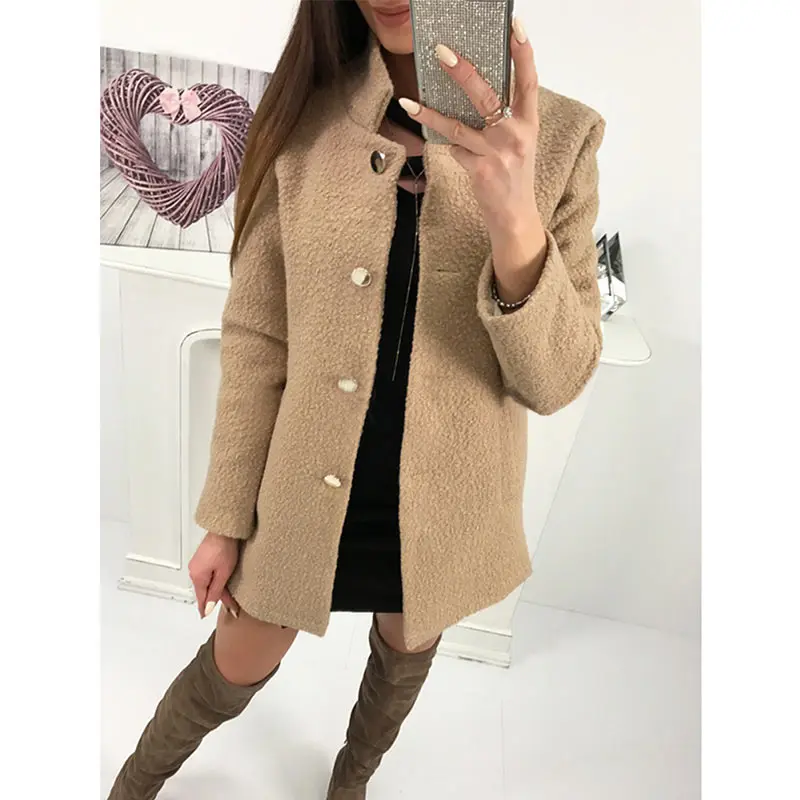 Women Winter Woolen Coat Autumn Casual Solid Color Long Sleeve Pocket Single-Breasted Suit Collar Pink Long Coat Abrigos Fashion (6)