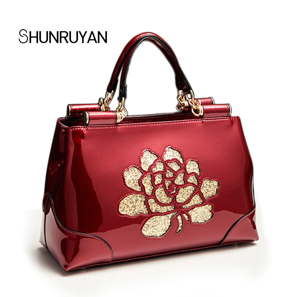 

SHUNRUYAN 2018 New fashion leather handbags fashion Sequin Rose socialite cowhide ladies handbag Boston shoulder bags