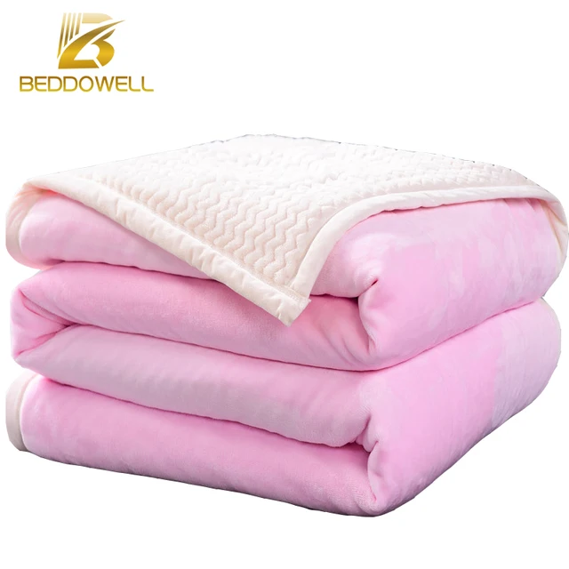 Japan Style Blanket Two Faces Solid Pink Mink Throw Soft Fleece Faux