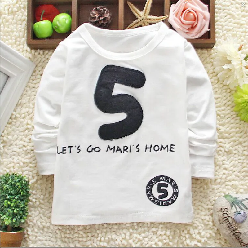 

Unisex costume 2016 New Autumn Children's Cotton 5 number Sleeved T-shirt girls Tops Clothing Boys T Shirt O-neck Top Fashion