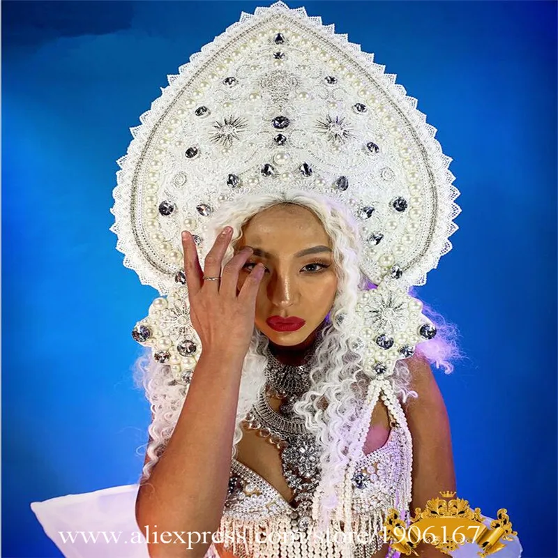 singer performance show dree outfits sexy female pole dance costumes bar catwalk bikini bra pearl headwear bodysuit04
