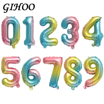 

50PCS 16/30inch Gradient Color Number Foil Balloons Rainbow Digit Happy Birthday Party Decorations Wedding Baby Shower kids Toy