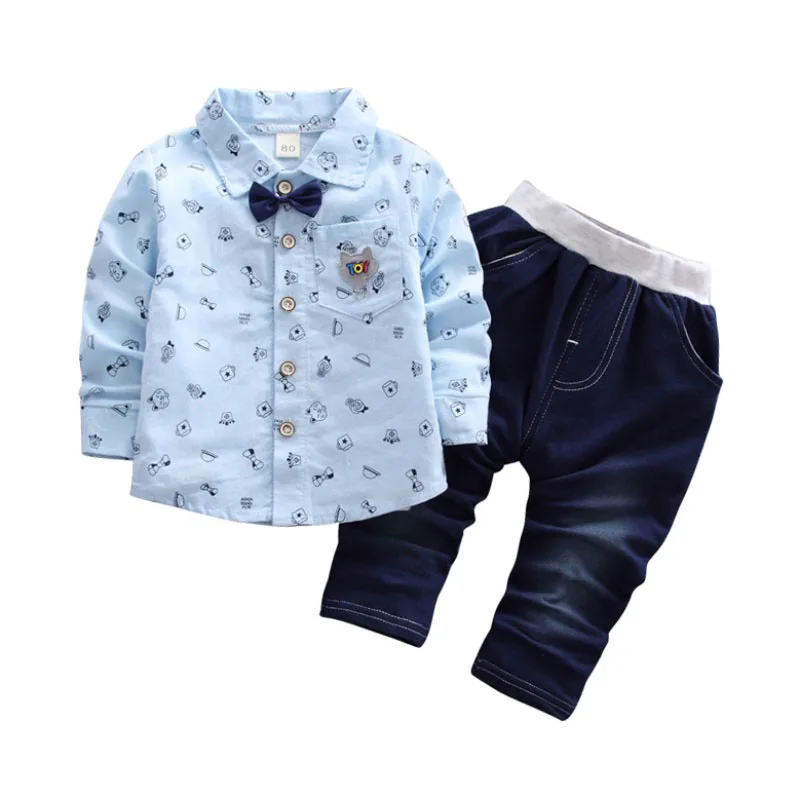 

Fashion Boys Gentlemen Long Sleeve Shirt+Pants 2Pcs Children Clothes Sets 2018 New Autumn Kids Casual Children's Clothing W1
