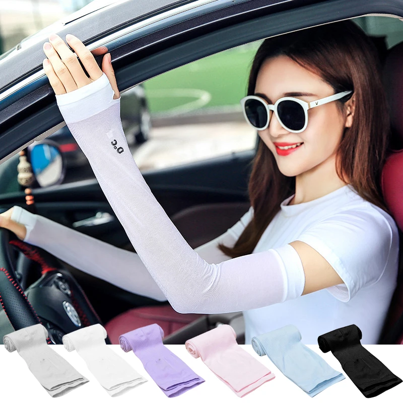 

2019 A Pair Summer Outdoor UV Protection Riding Driving High Elasticity Fabrics Sunscreen Long Finger Ice Silk Cool Arm Sleeves