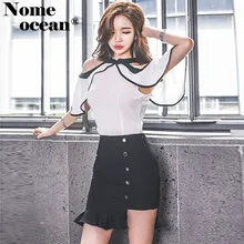 Эластичные пикантные Мини-юбки Однобортный Кнопка облегающая юбка Высокая Талия низкая-высокий развертки Асимметричная Для женщин юбка M18060508