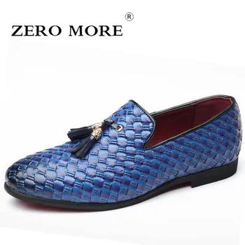 

ZERO MORE Mens Shoes Casual Large Sizes Fashion Woven Design Men Shoes Slip On Tassel Fringe Black For Loafers Men Casual