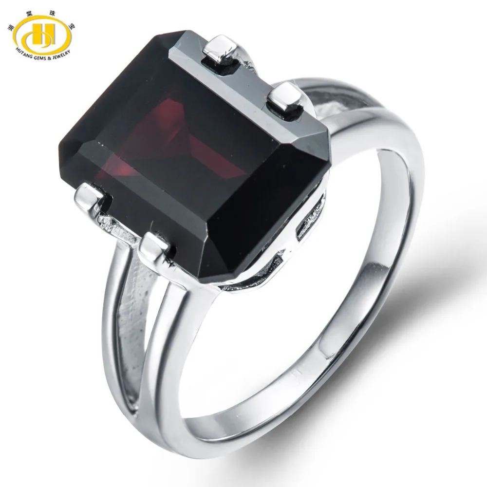 Hutang New Big Natural Black Garnet Ring Solid 925 Sterling Silver Women's Man's Emerald Cut Gemstone Fine Jewelry Party New Hutang New Big Natural Black Garnet Ring Solid 925 Sterling Silver Women's Man's Emerald Cut Gemstone Fine Jewelry Party New