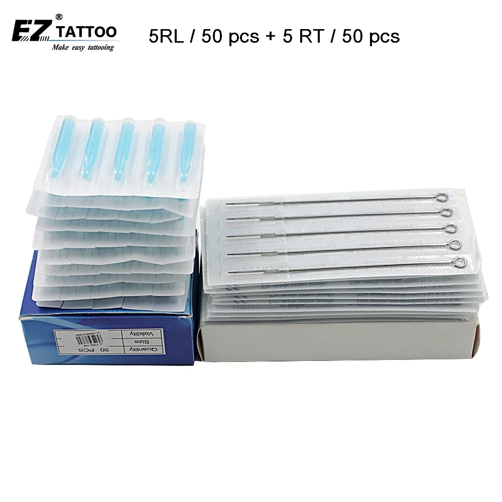 Disposable Sterile 50 pc tattoo needles 5RL and 50pc Matched Tattoo Tips 5R Needles Blue Tubes set 100 pcs/lot | Красота и здоровье