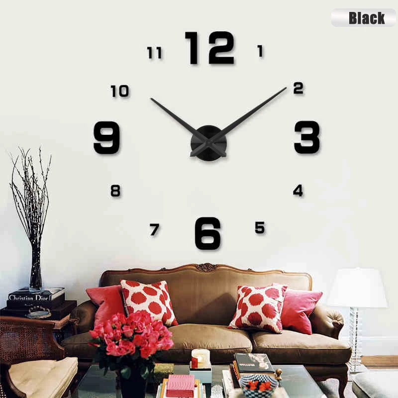 Hot sell New fashion 3D big size wall clock mirror sticker DIY wall