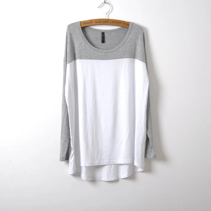 2014 spring European style loose cotton shirt big yards down a different color stitching Ms. female long-sleeved T | Женская одежда