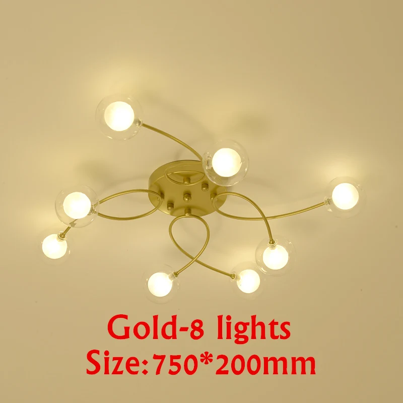 TRAZOS, стеклянные металлические люстры для дома, светодиодные люстры для столовой, гостиной, спальни, коридора, современные потолочные люстры, светильники - Цвет абажура: Gold-8 lights