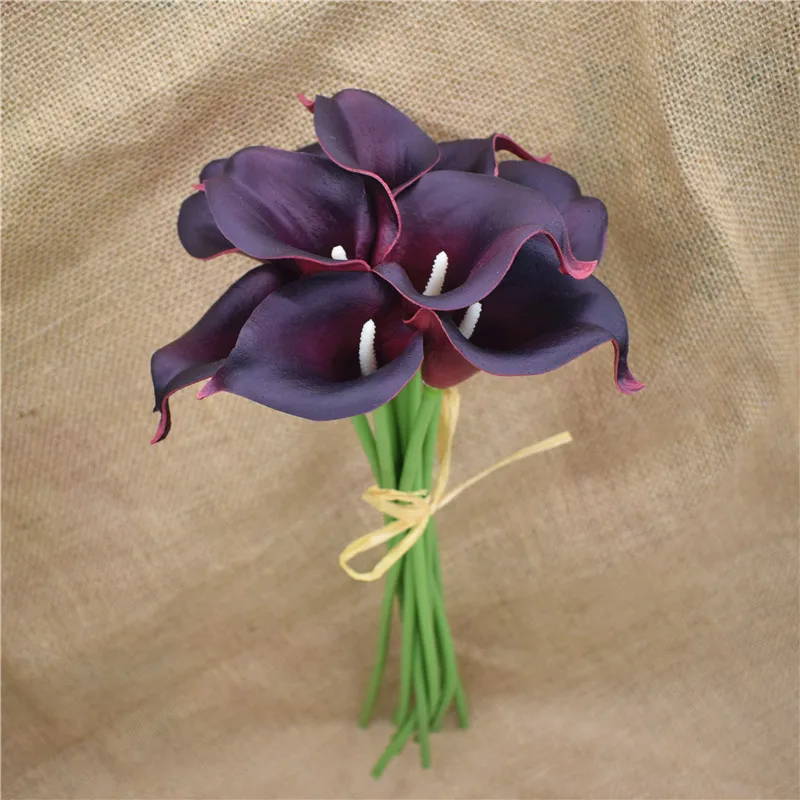 Black Burgundy Calla Lilies Real Touch Flowers For Silk Wedding Bouquets, Centerpieces, Wedding Decorations