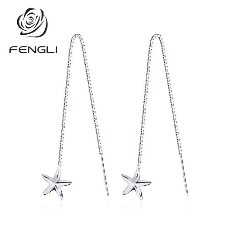 

Long Tassel Earrings for Women Bridal Star Silver Tiny Drop Dangling Earrings Brincos Wedding Jewelry