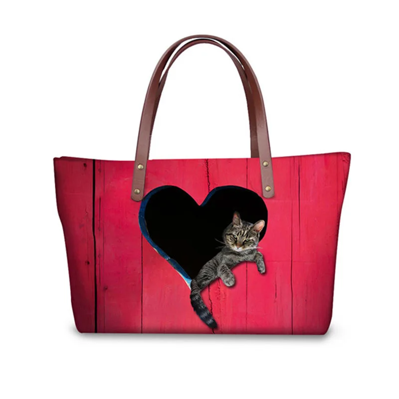 2018 جديد أزياء حقائب اليد عبر الجسم للنساء 3d قلب الحيوان طباعة السيدات الأعلى مقبض حقيبة سفر حقيبة كبيرة الكتف