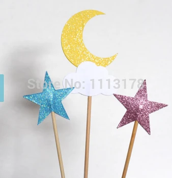

cheap Twinkle Little Star Dessert Picks, moon, cloud Picks, wedding Cupcake Topper, birthday cupcake toothpicks