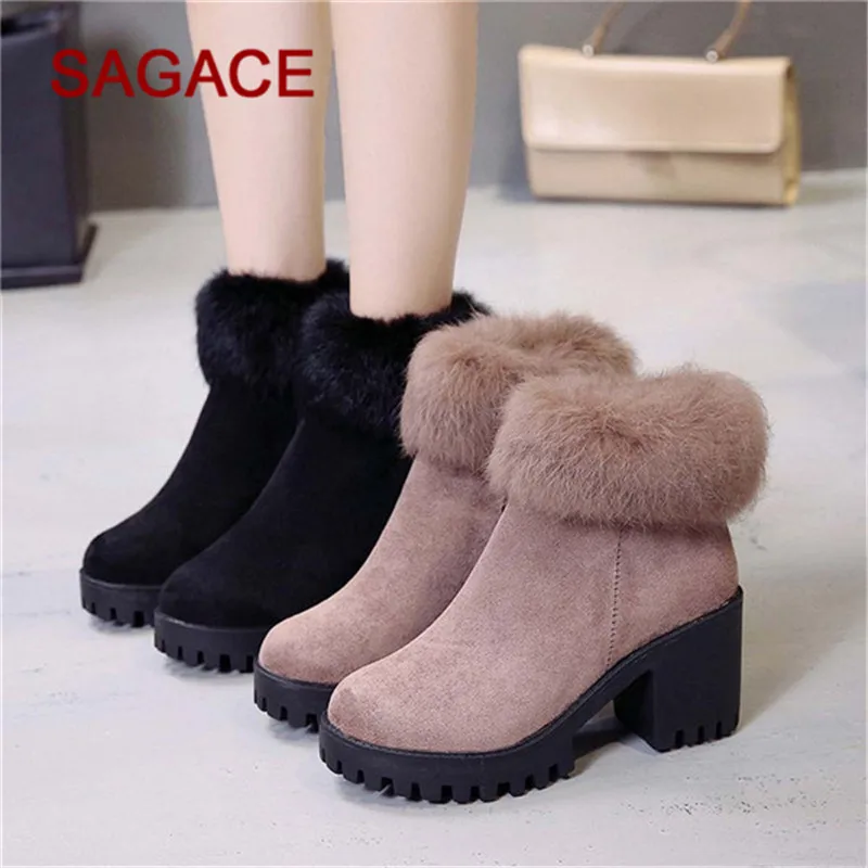 HB@SAGACE Boots Women Ankle Shoes Flock Thicken Keep Warm Boots Casual Luxury Snow Shoes Women Boots Designer Shoes