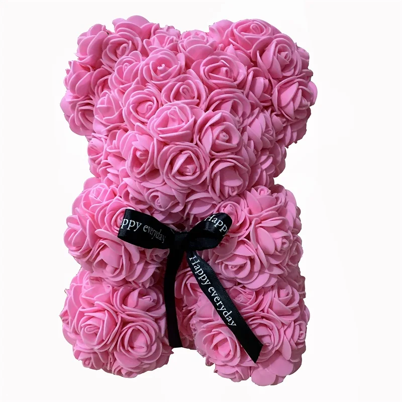 pink Горячая 25 см розовый медведь розовые розы цветок Искусственные Рождественские подарки для украшения свадьбы женщин плюшевый мишка с символикой дня Св. Валентина - Цвет: pink