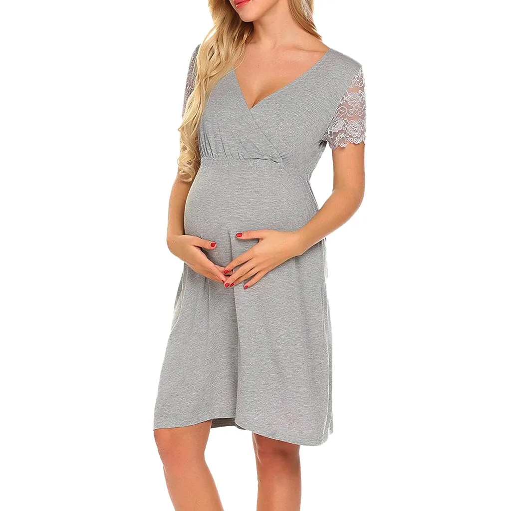 

Pregnant Womens Nursing Nightgown Pregnancy Dress Lace Splice Maternity Dress 2019 Summer Pregnant Women Dress Robe Grossesse