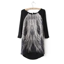 2016 spring new women Knit five sleeve T-shirt XL feathers, long and short in front of women’s T-shirt printing