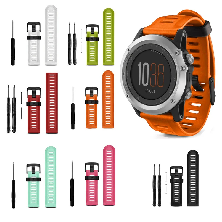 

12 Colors 26mm watch Strap Soft Silicone Replacement WatchBand With Tool For Garmin Fenix 3 HR Watchband 2017 watch accessory
