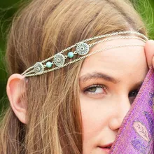 Bohe стиль натуральный камень аксессуары для волос цепочка талисманы повязки на голову женские украшения Свадебные украшения для волос Свадебная лента для волос