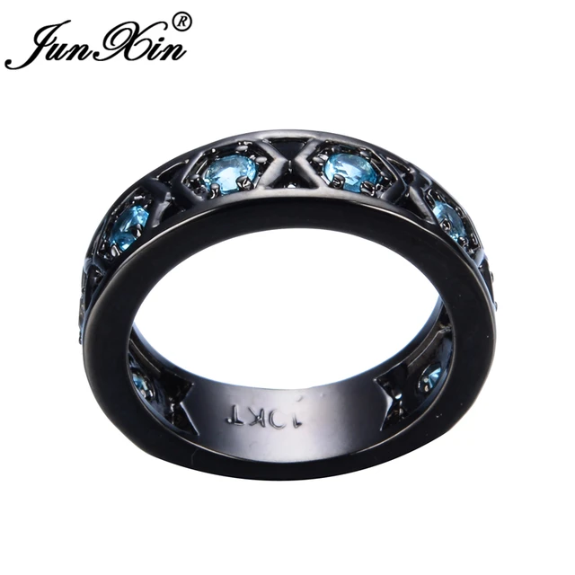 Junxin Fashion Jewelry 10kt Black Gold Filled Light Blue Opal Junxin Fashion Jewelry 10kt Black Gold Filled Light Blue Opal Wedding Rings For Men And Women