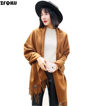 

ZFQHJJ 200x70cm Women Scarf Luxury Brand High Quality 2017 Winter Plain Cashmere Wool Pashmina Large Long Scarf Shawl Wraps