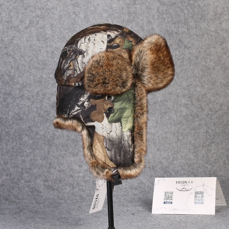 

Bomber Hats Faux Rabbit Fur Russian Ushanka Vintage Warm Earflap Aviator Trapper Men Women Winter Warm Snow Ski Cap B-8434
