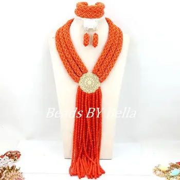 

Fashion Orange African Wedding Beads Jewelry Set Nigerian Women Party Event Jewelry Crystal Beads Set Free Shipping ABY385