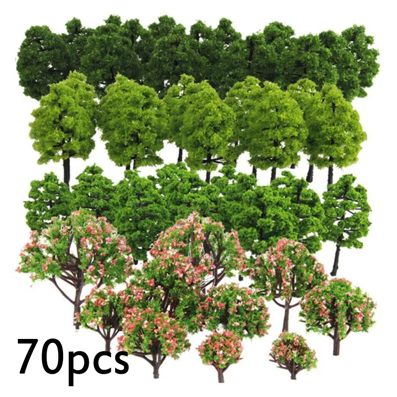 10pcs Model Tree Train Forest Woods Pink Flowers Set Layout 1:75-100 OO HO 