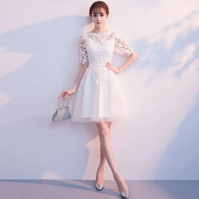 Белые длинные кружевные дамские халаты с круглым вырезом Элегантные вечернее формальное платье Свадебные платья Свадебные Cheongsam благородные Qipao - Цвет: White C