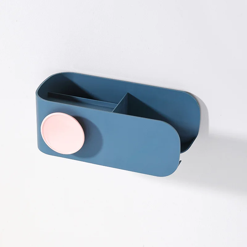 Стиль Фен-держатель настенный стеллаж для хранения мелочей Многофункциональный всасывающий Органайзер аксессуары для ванной комнаты - Цвет: Dark Blue