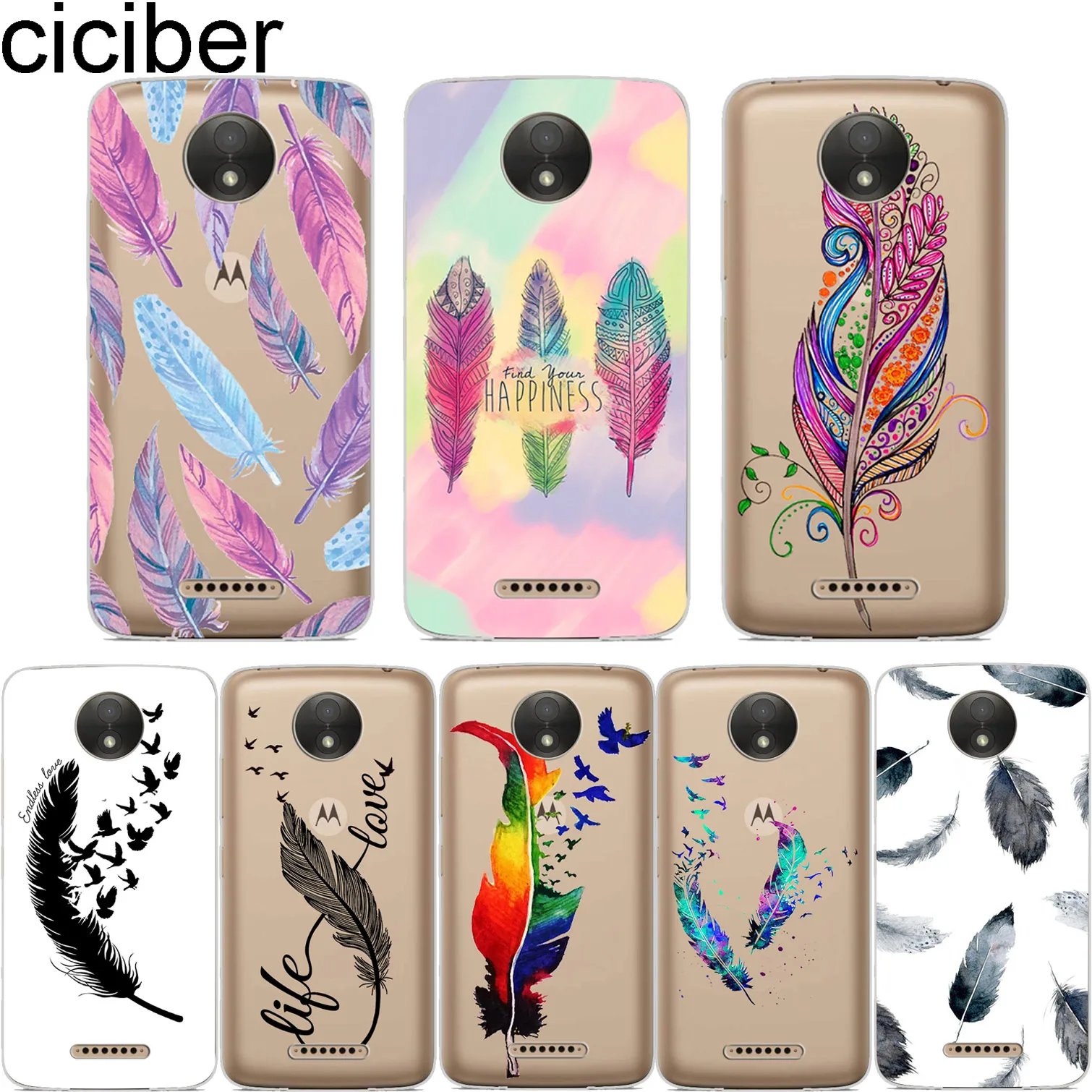 

ciciber Feather For Motorola Moto C Z2 Z3 ONE G4 G5 G5S G6 P30 E3 E4 E5 Plus Play Power X4 M Soft Silicone Clear TPU Phone Cases