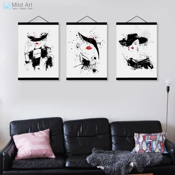 

Beautiful Fashion Lady Red Lips Nordic Girls Room Wooden Framed Canvas Painting Home Decor Wall Art Print Pictures Poster Scroll