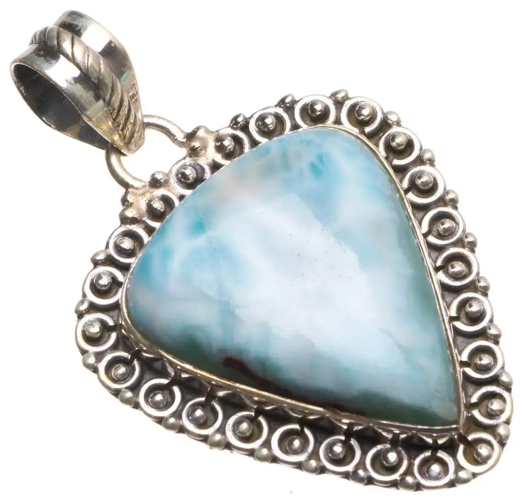 

Natural Caribbean Larimar Handmade Unique 925 Sterling Silver Pendant 1 3/4" U0138
