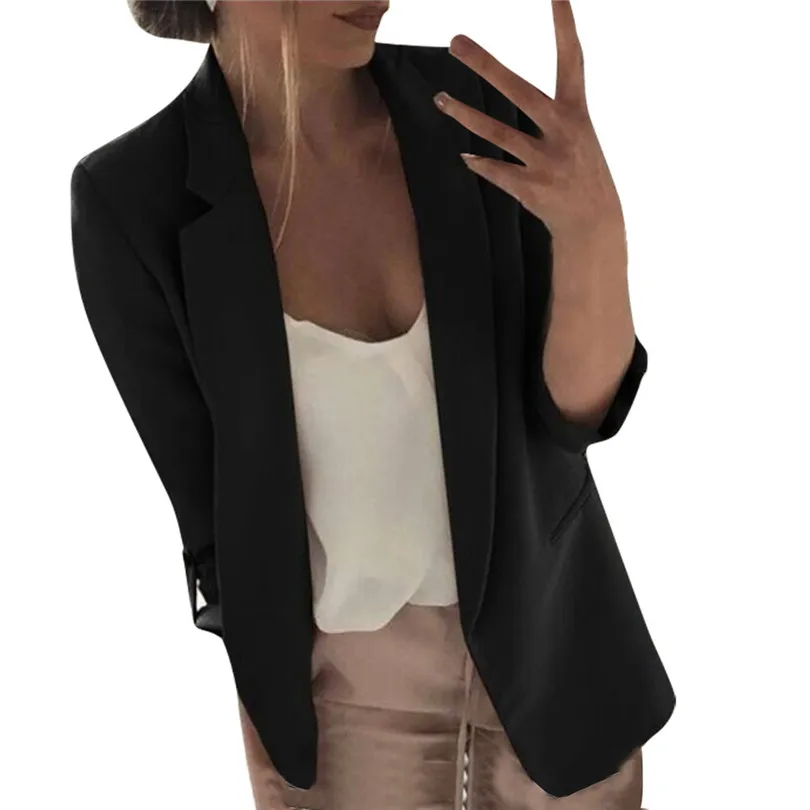 New Autumn Women Long Sleeve Blazer Open Front Short Fashion Cardigan Winter Coat Suit Jacket Outwear Work Office Coat (5)