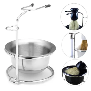 

2 In 1 Stainless Steel Shaving Holder Moustache Beard Brush Stand Organizer With Soap Bowl Beauty Care Men Shave Tool Kit Set