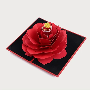 

3D Pop Up Vintage Wedding Ring Box Cases Rose Flower Ring Box Wedding Engagement Rings Pendant Necklaces Jewelry Organizer Box