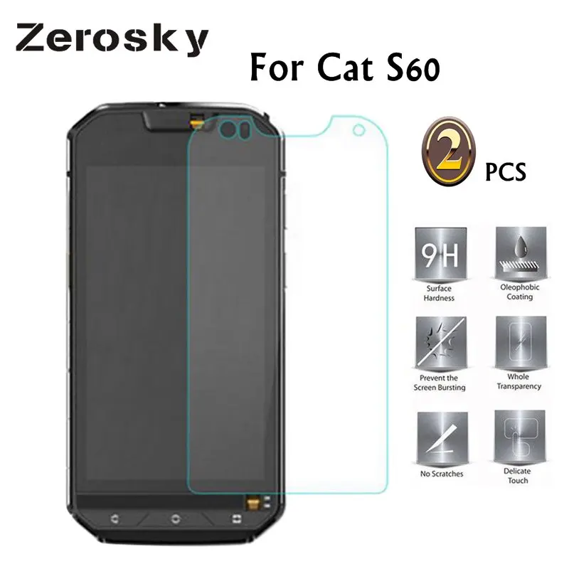 Zerosky 2PCS For Cat  S60 Tempered Glass  9H 2 5D Scratch 