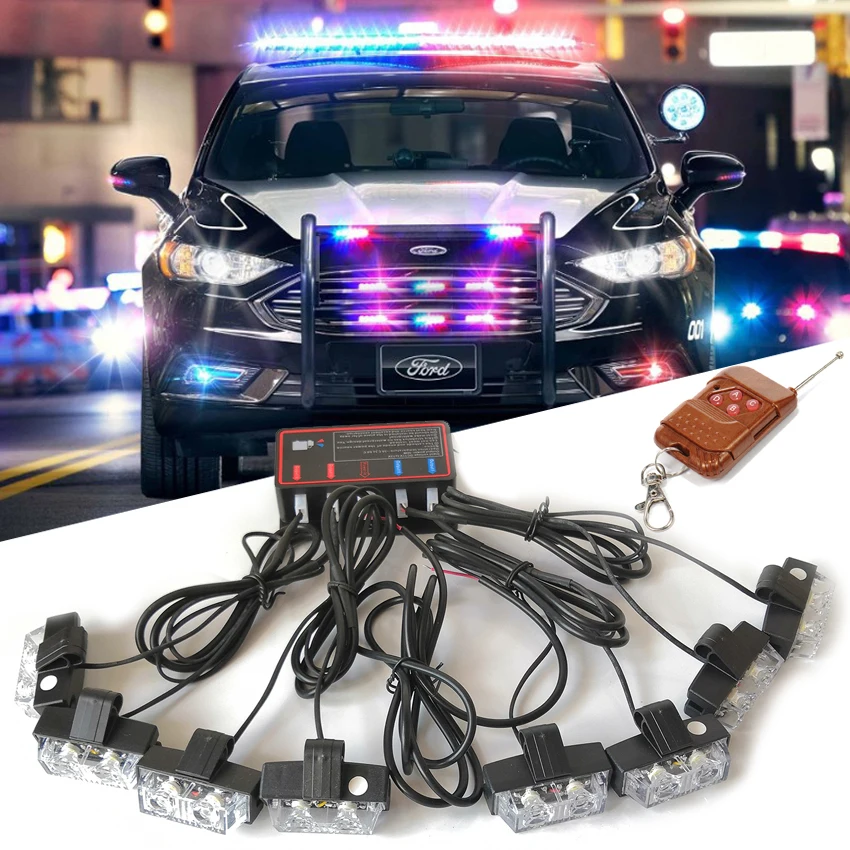 Sidaqi 4 In 1 Red & Blue Emergency Strobe Lights For Vehicles, 12V