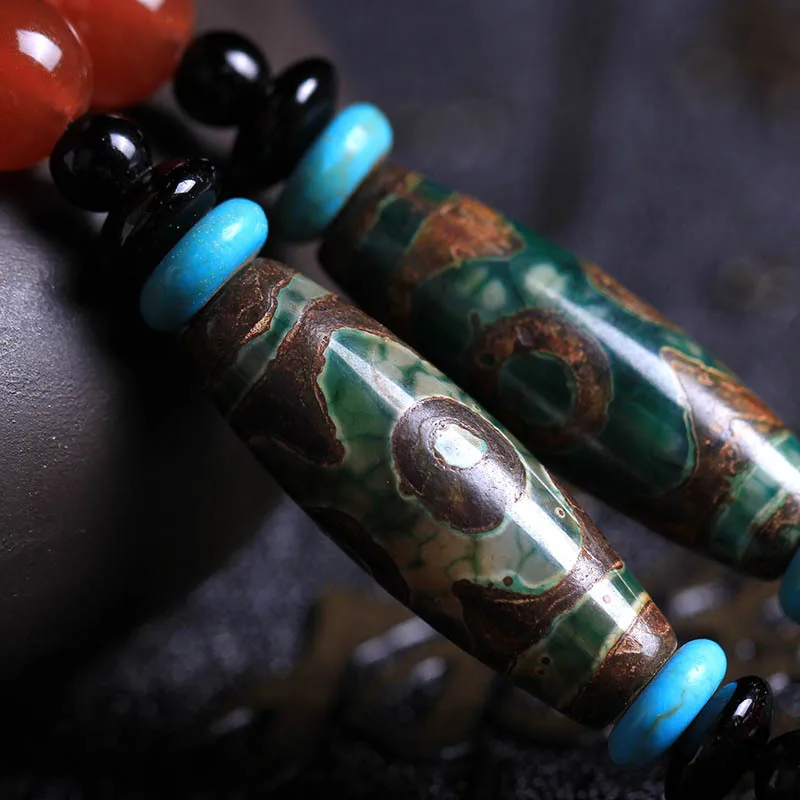 Ожерелье BOEYCJR с натуральным камнем, длинная цепочка, ручная работа, этнический стиль, девять глаз, тибетский дзи, бусы, ожерелье для женщин или мужчин