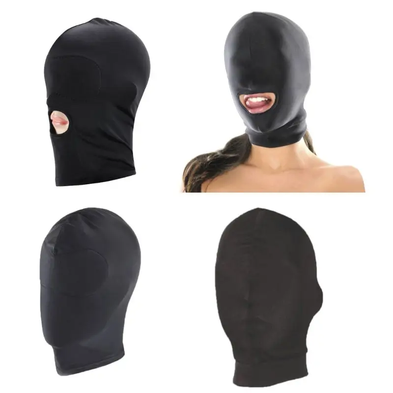 Elastic Black Breathable Face Cover SM Role Play Mask Hood Bondage font b Sex b font