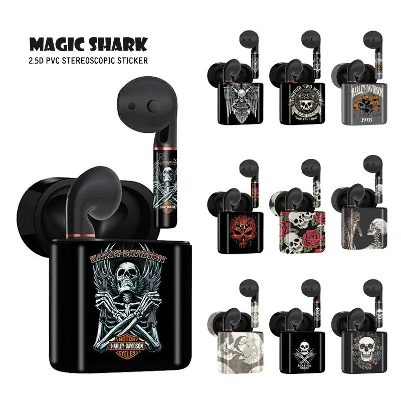 Magic Shark Cool Punk Motor Rider череп скелет роза чехол из ПВХ наклейка для HUAWEI Freebuds 2 &amp Pro 076-085