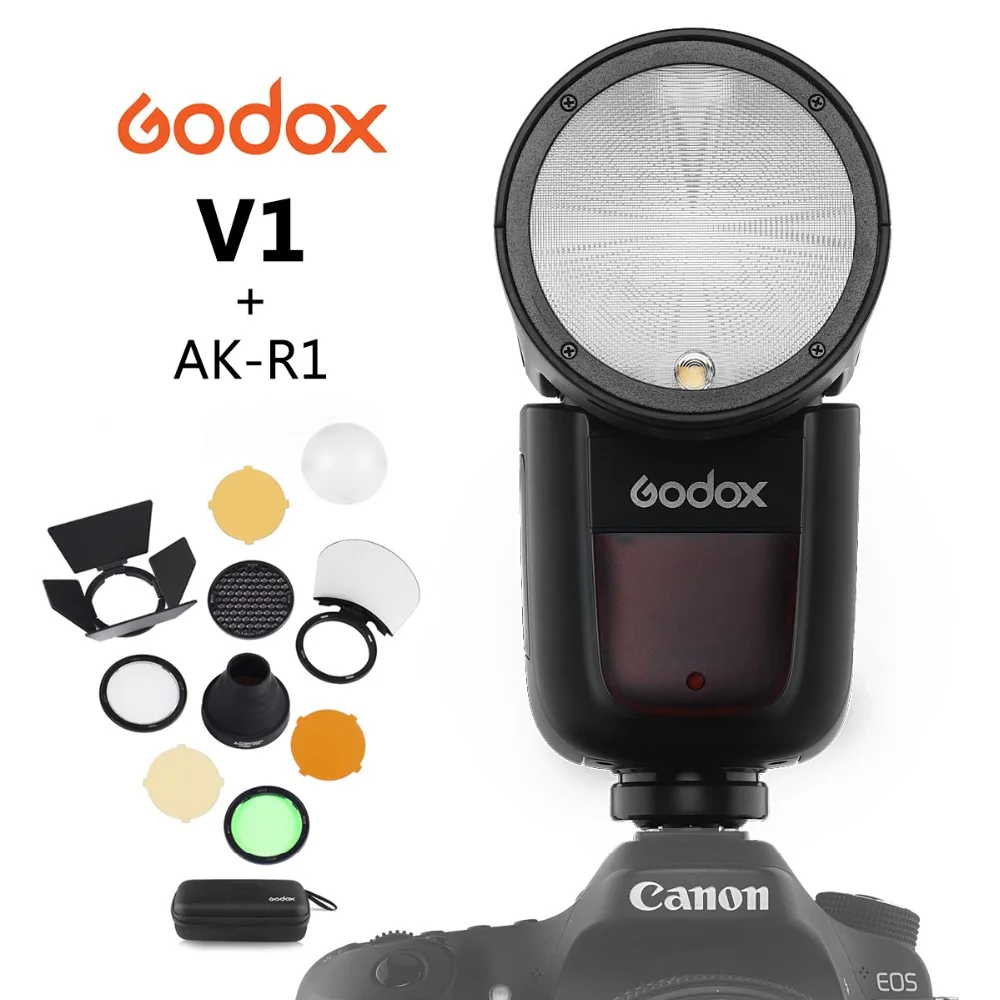 Круглая вспышка Godox V1 для камеры SONY NIKON CANON R2 TTL с AK R1 Xpro Flash Triger|Фотовспышки| |