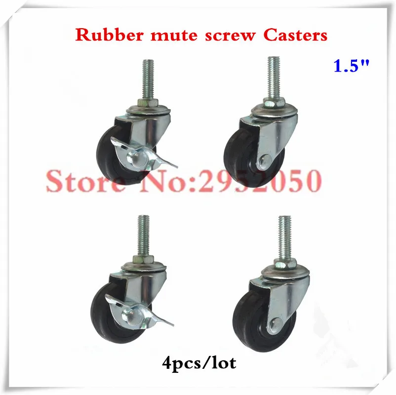 Free shipping 1.5 inch screw universal wheel black rubber wheels M8