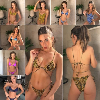 

Leopard Print Swimwear Women Bandage Swimsuit Micro Bikini Set Sexy Thong Bikinis Bathing Suit Biquini