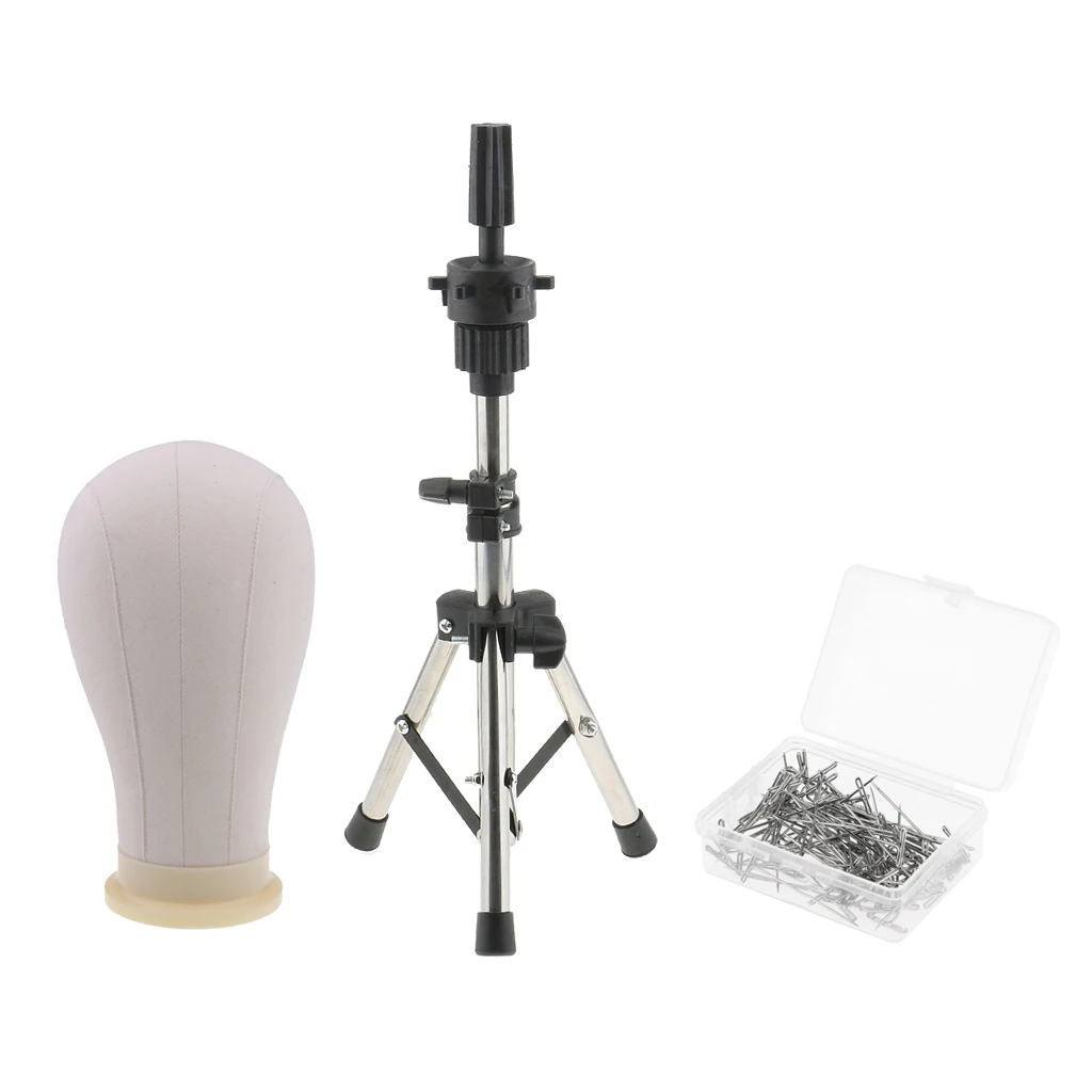 Cork Canvas Block Mannequin Head with Tripod Stand with 100 Pack 38mm Needle Pin