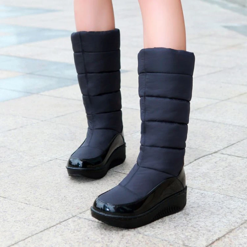 

Women Boots Ladies Winter Snow Boots Fashion Cotton With Fur Women Shoes Waterproof Warm Wedge Female Footwear YBT1059